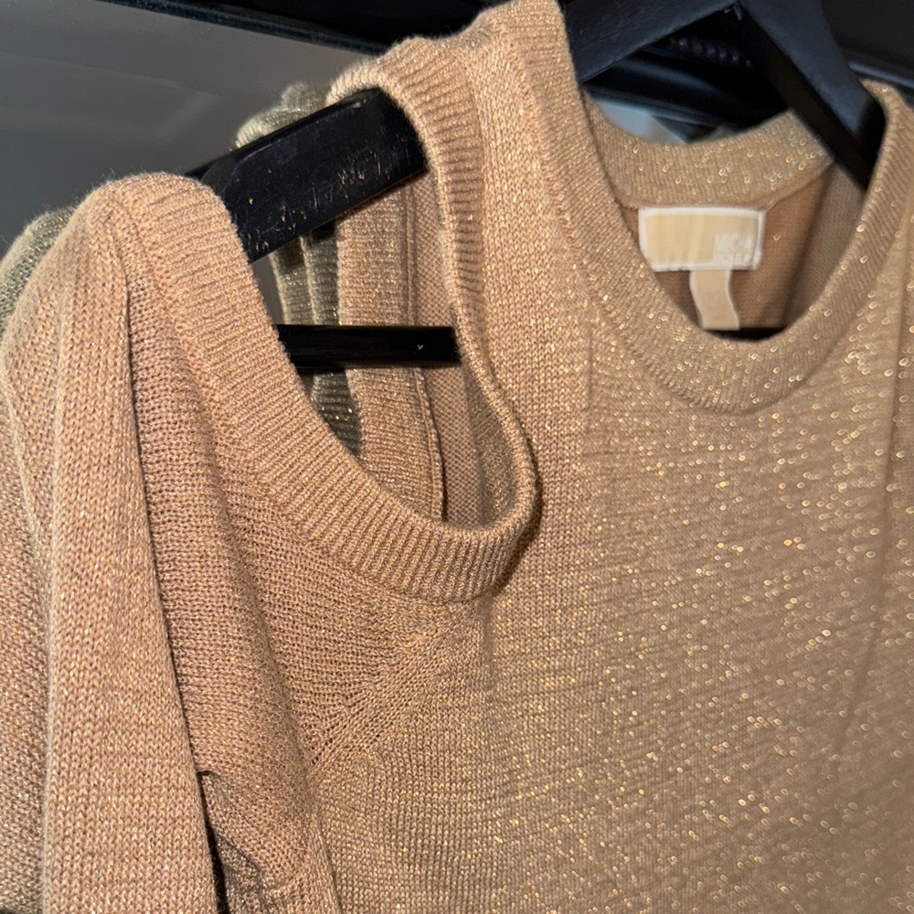 Michael Kors Women's Gold Tan Off-the-Shoulder Sweater - Picture 5 of 13
